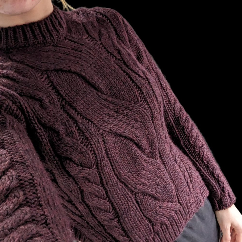 Carven Purple Cable Knit Sweater Mock Neck Size S/M